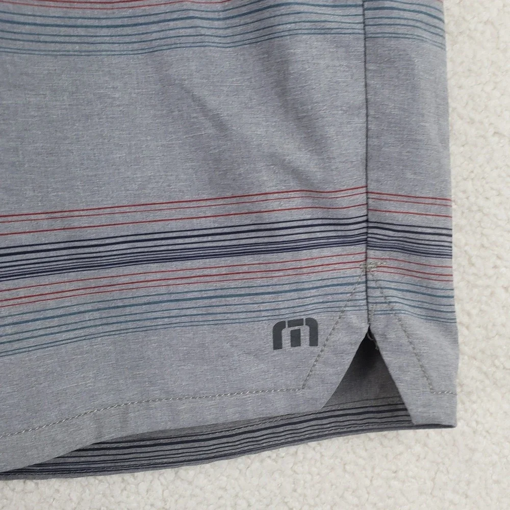 Travis Mathew Board Shorts Mens 38 Grey Striped Surf Beach Coastal